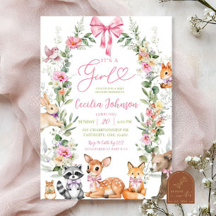 Greenery Forest Animal Girl Baby Shower Invitation