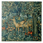 GREENERY,FOREST ANIMALS, DOES ,BIRDS Floral Tile<br><div class="desc">Digital image elaboration by Bulgan Lumini from William Morris tapestry.</div>