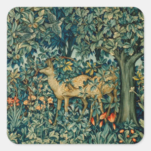 GREENERY,FOREST ANIMALS DOES Floral Christmas Square Sticker