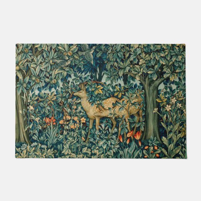 GREENERY,FOREST ANIMALS DOES Floral Tapestry  Doormat (Front)