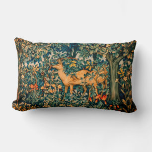 GREENERY,FOREST ANIMALS DOES Floral Tapestry Lumbar Cushion