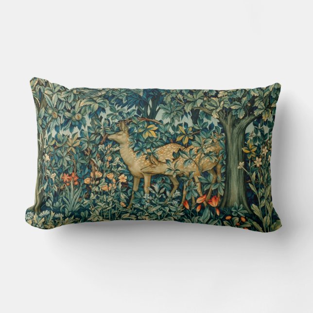GREENERY,FOREST ANIMALS DOES Floral Tapestry Throw Lumbar Cushion (Front)