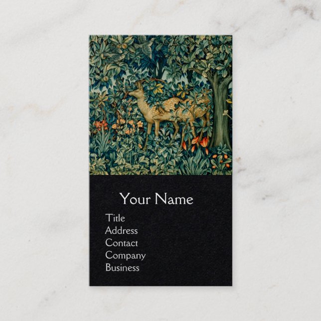 GREENERY,FOREST ANIMALS DOES Green Floral Business Card (Front)