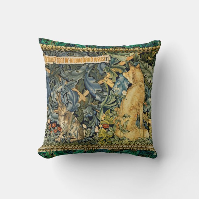 GREENERY,FOREST ANIMALS,FOX AND HARE,GREEN FLORAL CUSHION (Front)