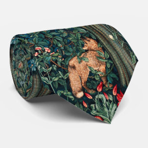 GREENERY,FOREST ANIMALS Fox ,Hares,Green Floral Tie
