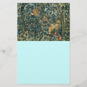 GREENERY,FOREST ANIMALS Fox ,Pheasant,Green Floral Stationery