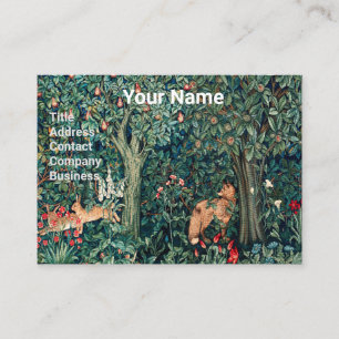 GREENERY,FOREST ANIMALS Hares ,Fox,Green Floral Bu Business Card