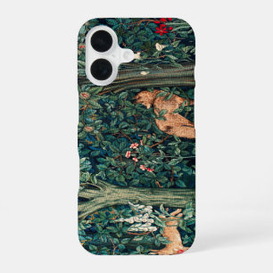 GREENERY,FOREST ANIMALS Hares ,Fox,Green Floral iPhone 16 Case