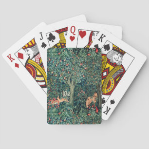 GREENERY,FOREST ANIMALS Hares ,Fox,Green Floral Playing Cards