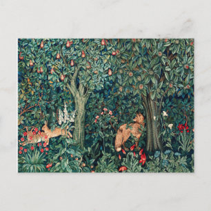 GREENERY,FOREST ANIMALS Hares ,Fox,Green Floral Postcard
