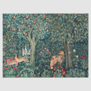 GREENERY,FOREST ANIMALS Hares ,Fox,Green Floral Tissue Paper