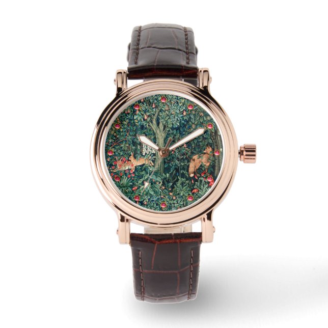 GREENERY,FOREST ANIMALS Hares ,Fox,Green Floral Watch (Front)