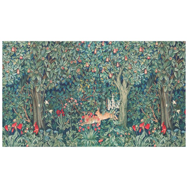 GREENERY,FOREST ANIMALS Hares,Green Floral  Tablecloth (Front (Horizontal))