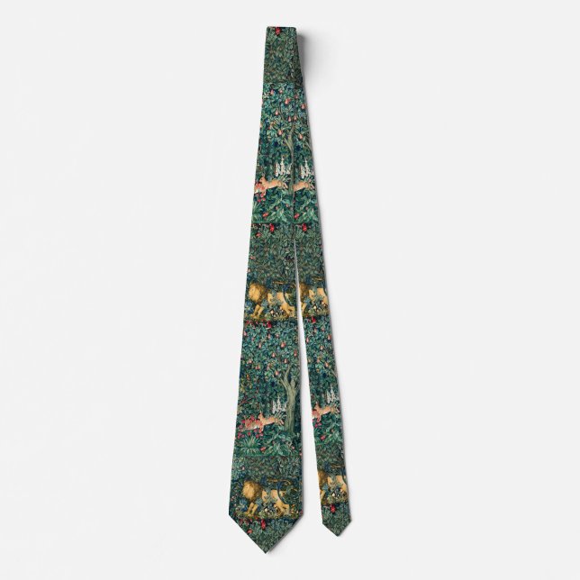 GREENERY,FOREST ANIMALS Lion and Hares Floral Tie (Front)