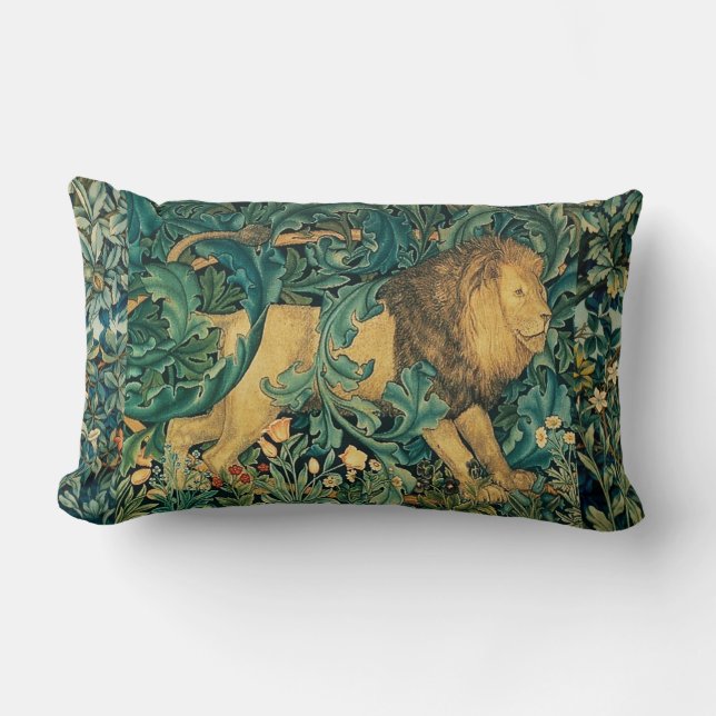 GREENERY,FOREST ANIMALS  LION Floral   Lumbar Cushion (Front)