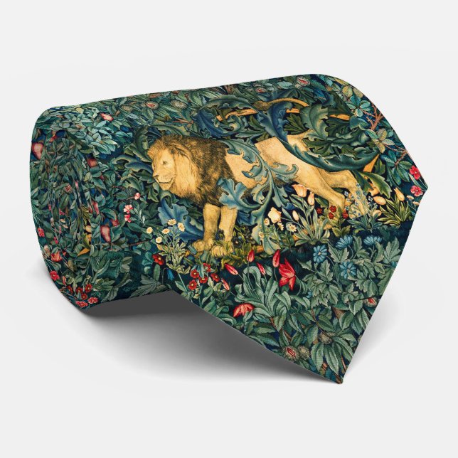 GREENERY,FOREST ANIMALS LION,Green Floral Tie (Rolled)