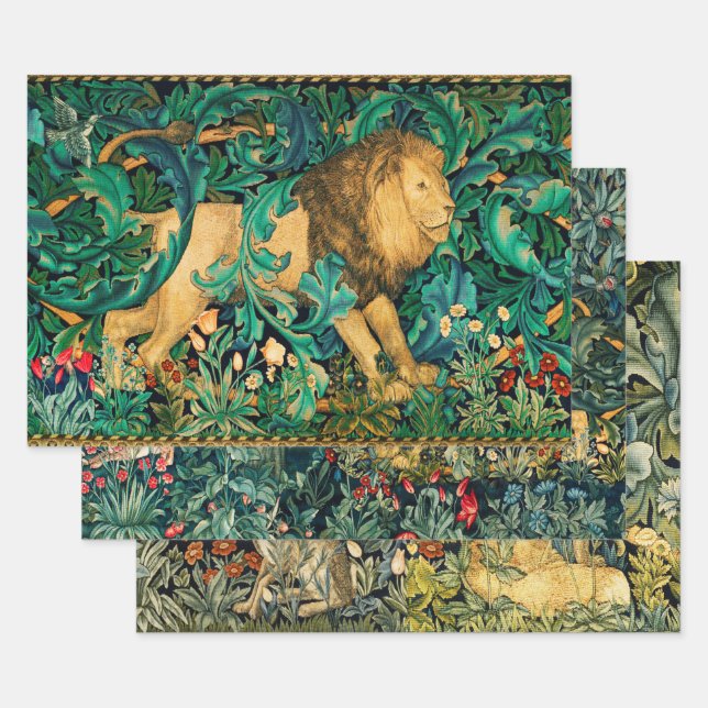 GREENERY,FOREST ANIMALS Lion,Hares and Fox Wrapping Paper Sheet (Set)