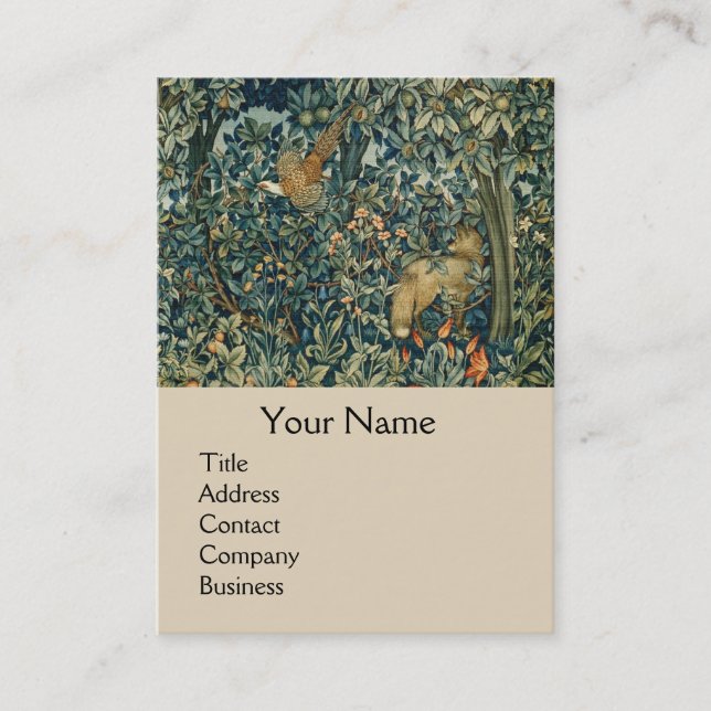 GREENERY,FOREST ANIMALS Pheasant ,Fox,Green Floral Business Card (Front)