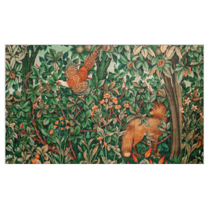 GREENERY,FOREST ANIMALS Pheasant ,Fox,Green Floral Fabric