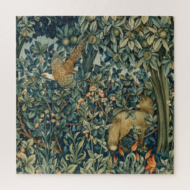 GREENERY,FOREST ANIMALS Pheasant ,Fox,Green Floral Jigsaw Puzzle (Vertical)