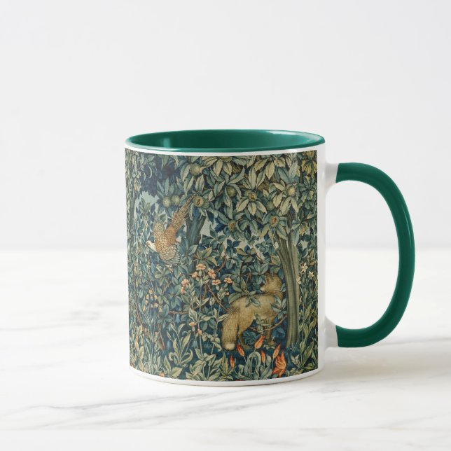 GREENERY,FOREST ANIMALS Pheasant ,Fox,Green Floral Mug (Right)