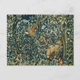 GREENERY,FOREST ANIMALS Pheasant ,Fox,Green Floral Postcard