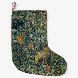 GREENERY,FOREST ANIMALS Pheasant ,Fox,Green Floral Small Christmas Stocking