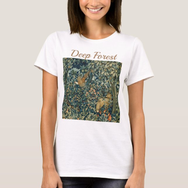 GREENERY,FOREST ANIMALS Pheasant ,Fox,Green Floral T-Shirt (Front)