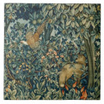 GREENERY,FOREST ANIMALS Pheasant ,Fox,Green Floral Tile<br><div class="desc">Digital elaboration by Bulgan Lumini from William Morris.tapestry.</div>