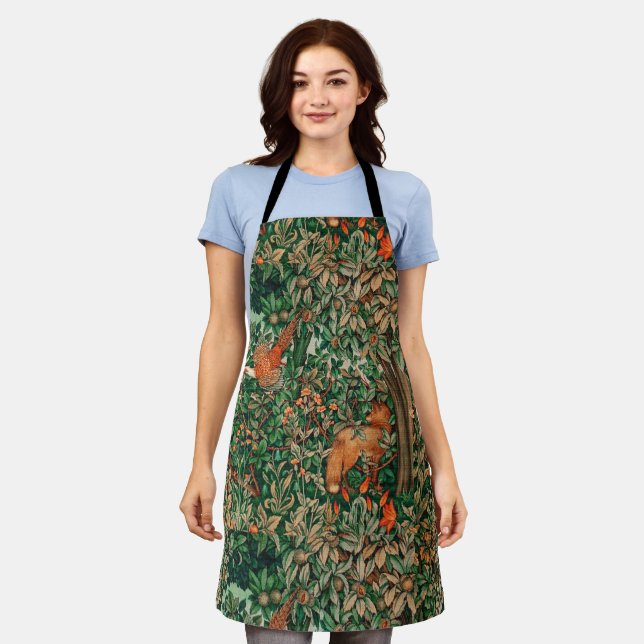 GREENERY,FOREST ANIMALS Pheasant ,Fox,Green Leaves Apron (Worn)