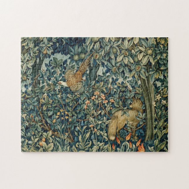 GREENERY,FOREST ANIMALS Pheasant ,Fox,Green Leaves Jigsaw Puzzle (Horizontal)