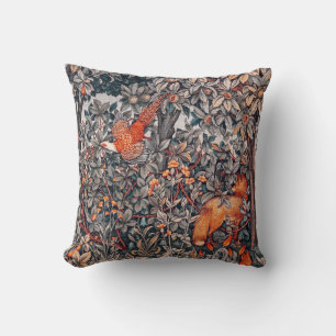 GREENERY,FOREST ANIMALS Pheasant ,Red Fox Floral Cushion