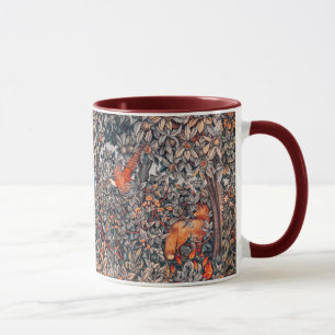 GREENERY,FOREST ANIMALS Pheasant ,Red Fox, Floral Mug