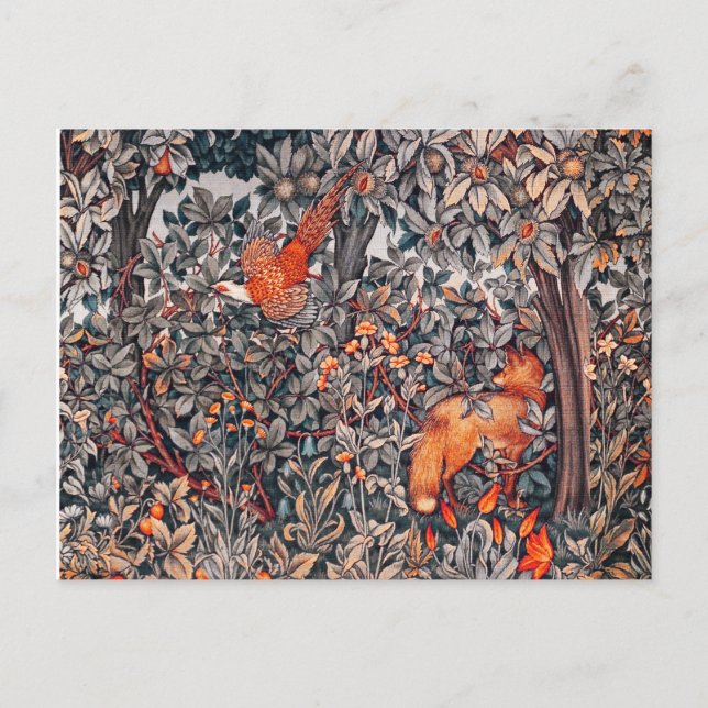 GREENERY,FOREST ANIMALS Pheasant ,Red Fox, Floral Postcard (Front)