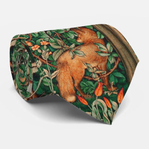 GREENERY,FOREST ANIMALS Pheasant ,Red Fox, Floral  Tie