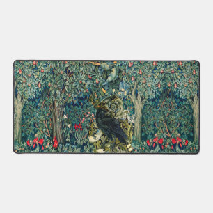 GREENERY, FOREST ANIMALS ,RAVEN IN GREEN FLORAL DESK MAT