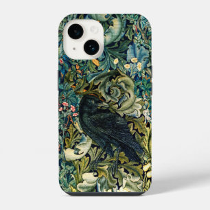 GREENERY, FOREST ANIMALS ,RAVEN IN GREEN FLORAL iPhone 14 CASE