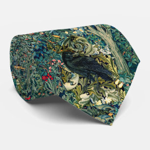 GREENERY, FOREST ANIMALS ,RAVEN IN GREEN FLORAL TIE