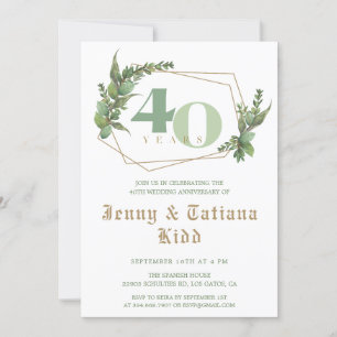 Greenery Frame 40th Wedding Anniversary Invitation
