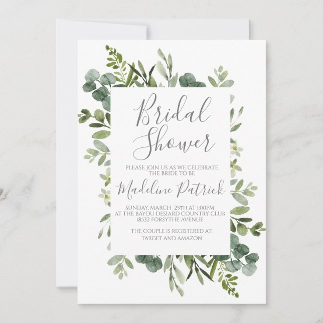 Greenery Frame Bridal Shower Invitation (Front)