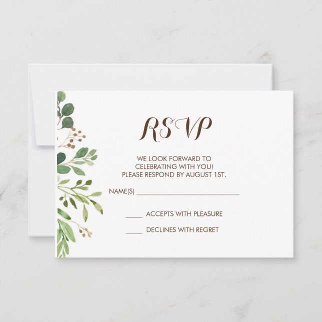 Greenery Frame Greens Wedding Invitation RSVP Card (Front)