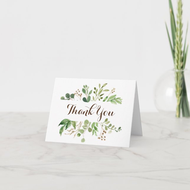 Greenery Frame Greens Wedding Thank You Card (Front)