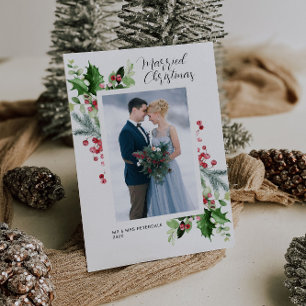 Greenery frame holiday wedding announcement