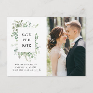 greenery frame lettering wedding save the date postcard