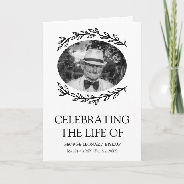 Greenery Frame Oval Photo Funeral Program Programme (Front)