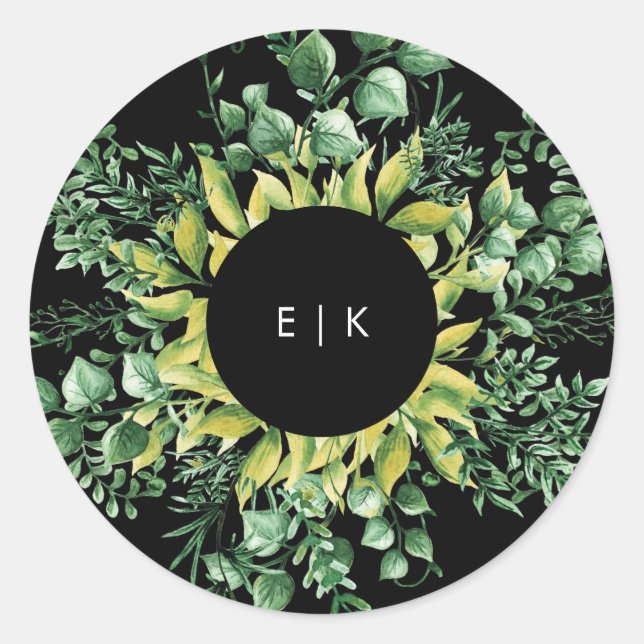 Greenery Fresh Leaf Modern Wedding Classic Round Sticker (Front)