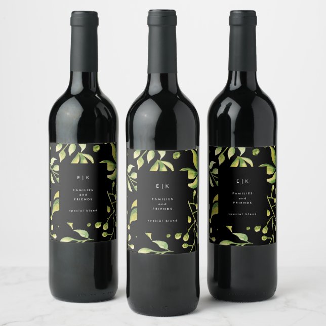 Greenery Fresh Leaf Modern Wedding Wine Label (Bottles)