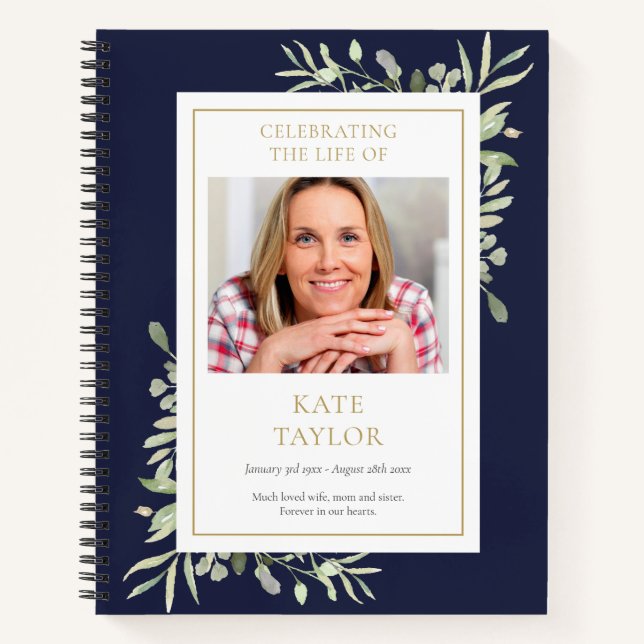 Greenery Funeral Memorial Celebration Guestbook Notebook (Front)