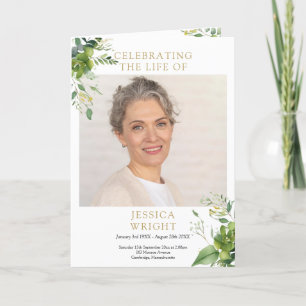 Greenery Funeral Memorial Order Of Service Folded Programme