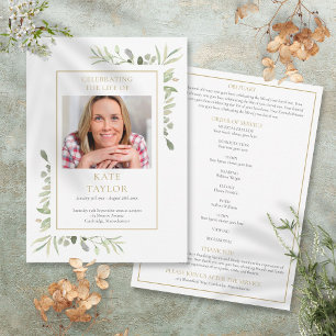 Greenery Funeral Memorial Order Of Service Program Invitation